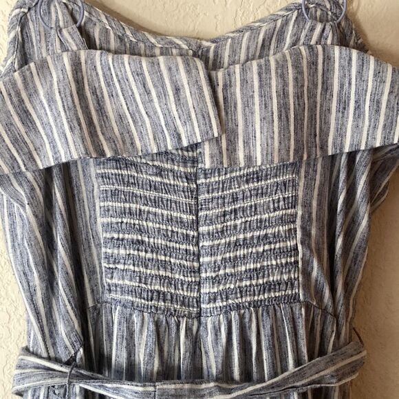 American Eagle Outfitters Sleeveless Blue & White Belted Wide Leg Romper Size 0 - Picture 6 of 15